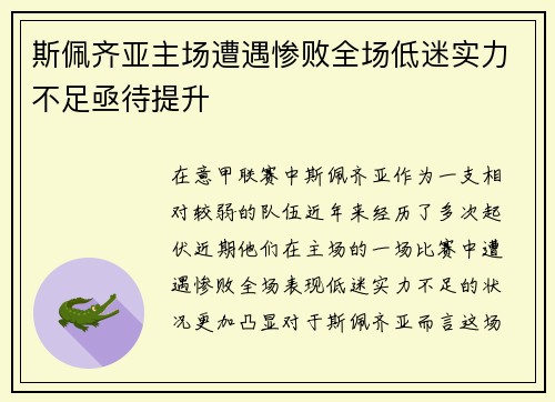 斯佩齐亚主场遭遇惨败全场低迷实力不足亟待提升