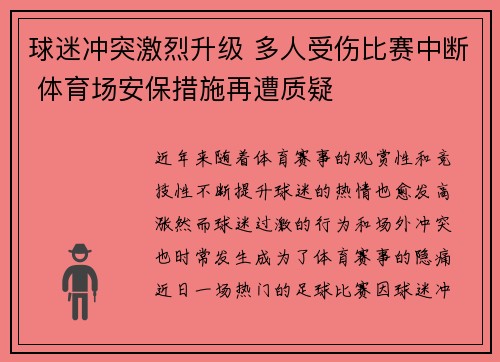球迷冲突激烈升级 多人受伤比赛中断 体育场安保措施再遭质疑